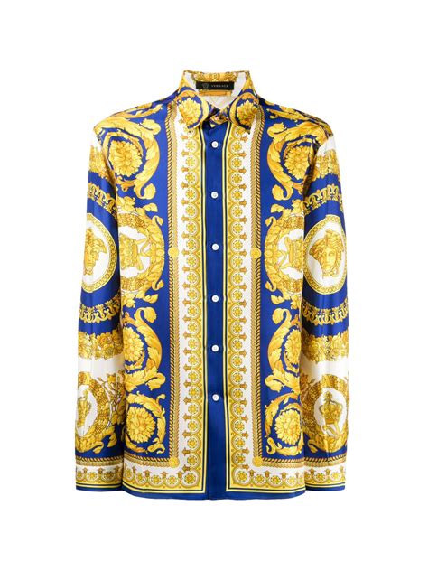 versace camicia seta uomo|Camicia in seta stampata .